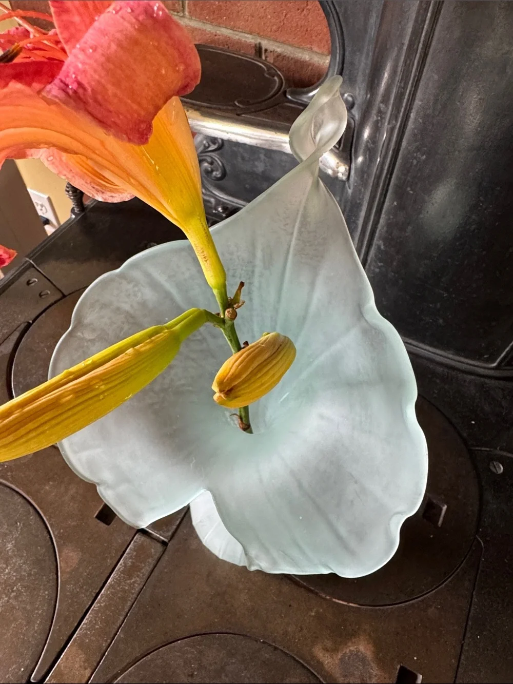 Seafoam Satin Glass Flower Vase